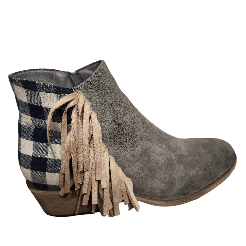 Jolimall Gray Ankle Fringe Western Plaid Size 9
